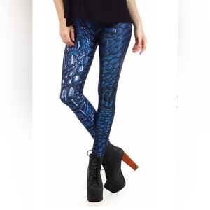 🔥🐲 RARE!! Poprageous Blue Dragon Skin Print Leggings - Size Large 🐲🔥